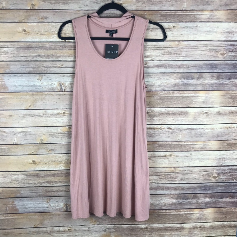 TopShop Top Womens 6 Pink Tunic Swing Sleeveless Choker Neck Solid Pullover Knit